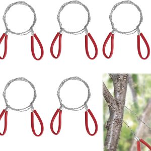 PC Red Stainless Steel Cable Saw Set, Metal Wire Saw for Emergency Survival